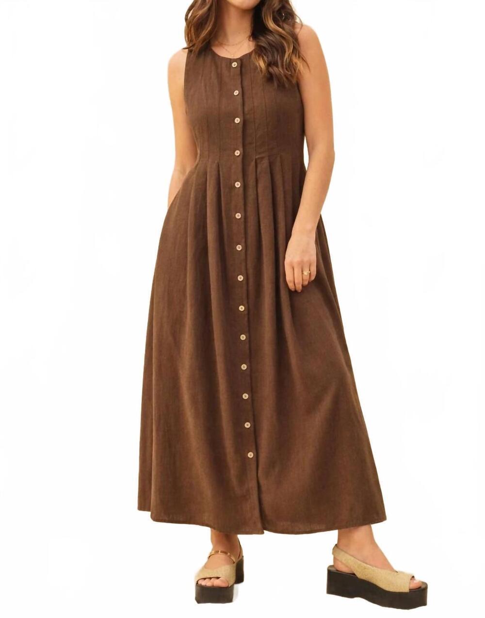 NEW MIOU MUSE hazel linen maxi dress in brown